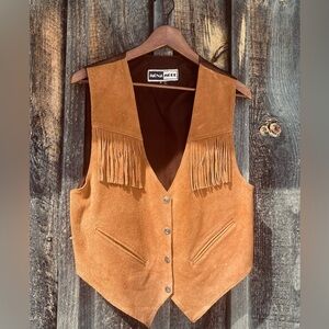 VINTAGE suede leather western fringe vest size medium brown